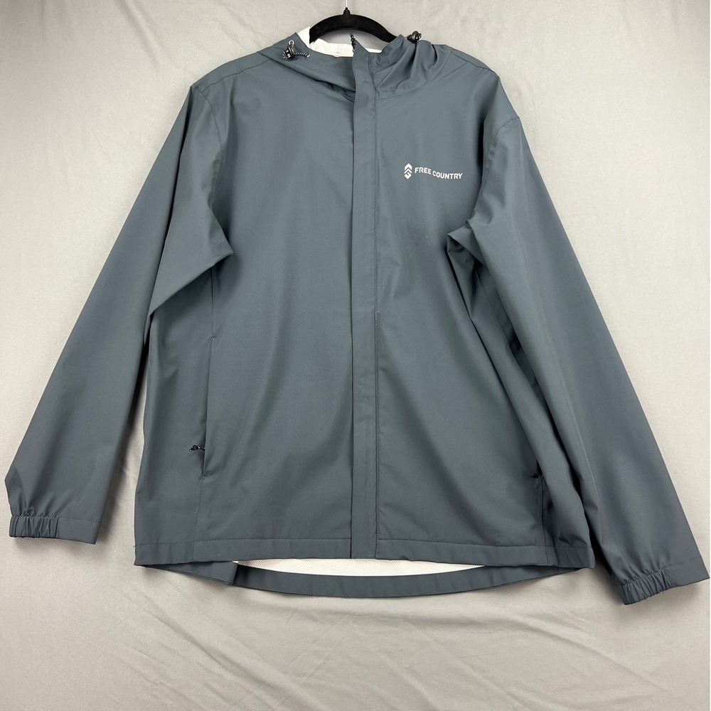Free Country Windbreaker Jacket Mens Large Hooded Full Zip Gray Outdoor Good